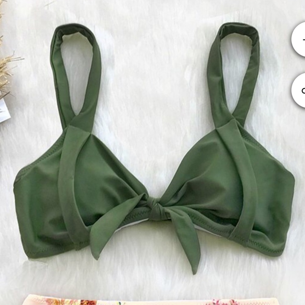 Cupshe Green And Peony Print High-Waisted Bikini